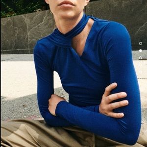 Zara Blue Cutout Bodysuit with Knot